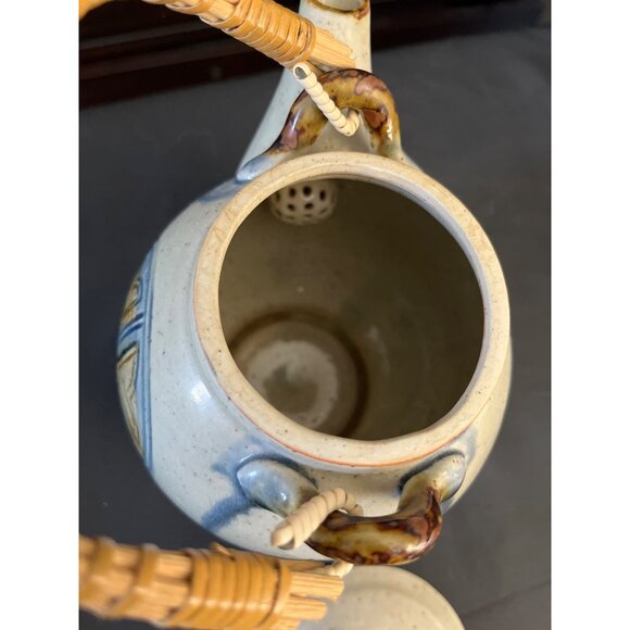 Japanese Stoneware Tea Pot Vintage Hand Painted Mid-Century - Picture 5 of 9